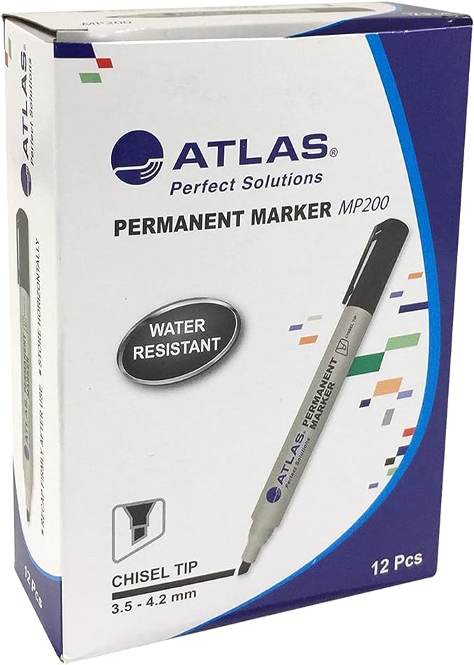 Atlas Water Resistant Permanent Marker Chisel Tip (Pack of 12 )