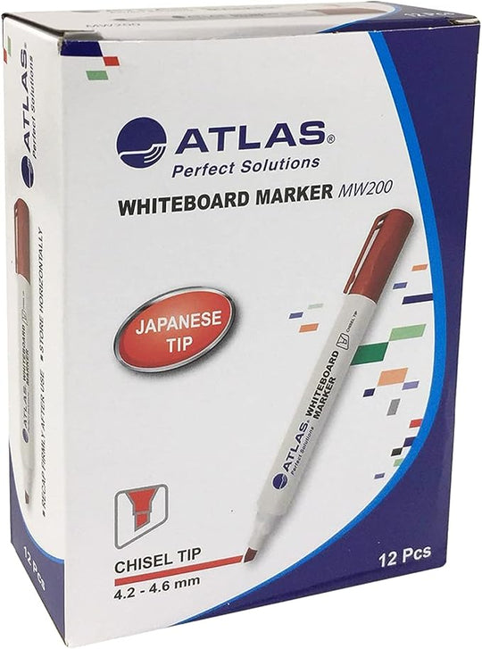 Atlas Dry Erase Markers, Low Odor White Board Markers with Chisel Tip Pack of 12