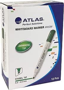 Atlas Dry Erase Markers, Low Odor White Board Markers with Chisel Tip Pack of 12