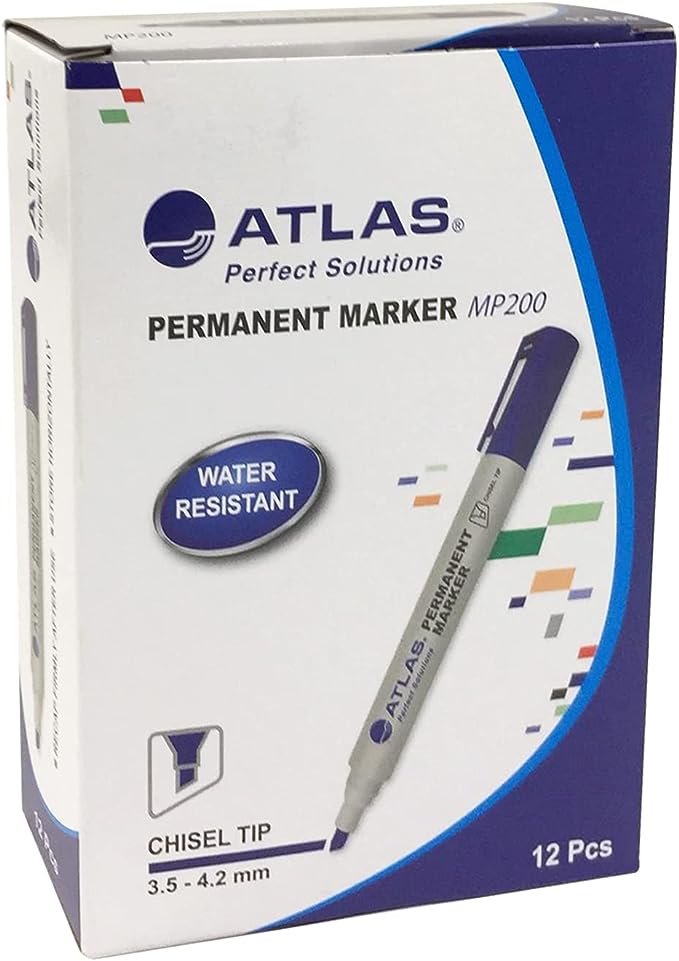 Atlas Water Resistant Permanent Marker Chisel Tip (Pack of 12 )