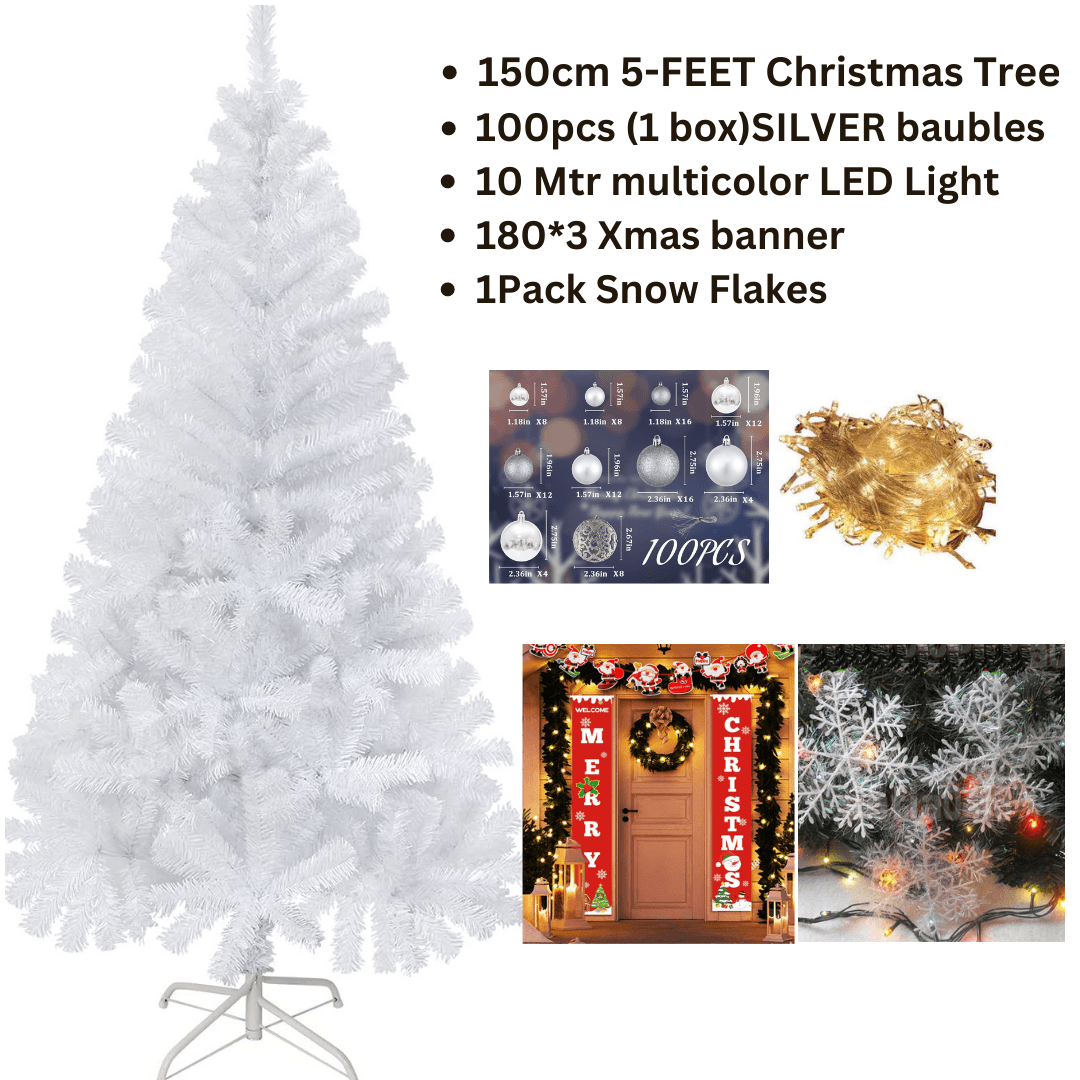 White Christmas Tree 6ft 5ft 4ft High Quality Artificial Xmas Tree Combo Offers - Connects Cart