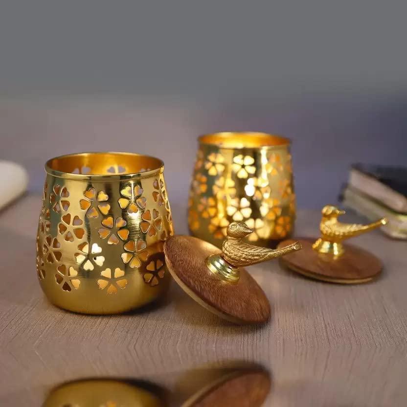 Beautiful Gold Iron Tealight Holder Home, Office, Living Room (Gold, Pack of 2) - Connects Cart