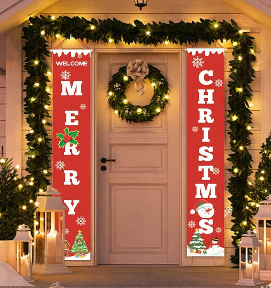 Merry Christmas Banners, Christmas Bright Red Xmas Porch Sign Hanging for Home Wall Door(Red-Christmas Banner) - Connects Cart