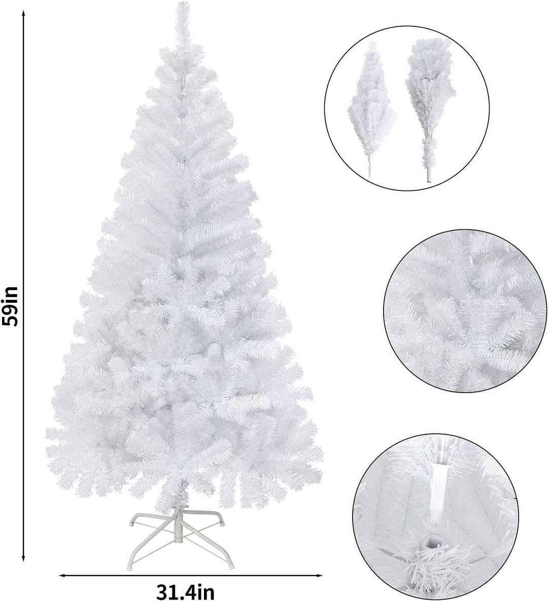 White Christmas Tree 6ft 5ft 4ft High Quality Artificial Xmas Tree - Connects Cart