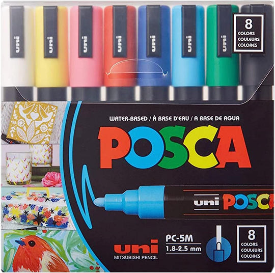 POSCA PC-5M Acrylic Paint Marker Set of 8 Medium, Multicolor